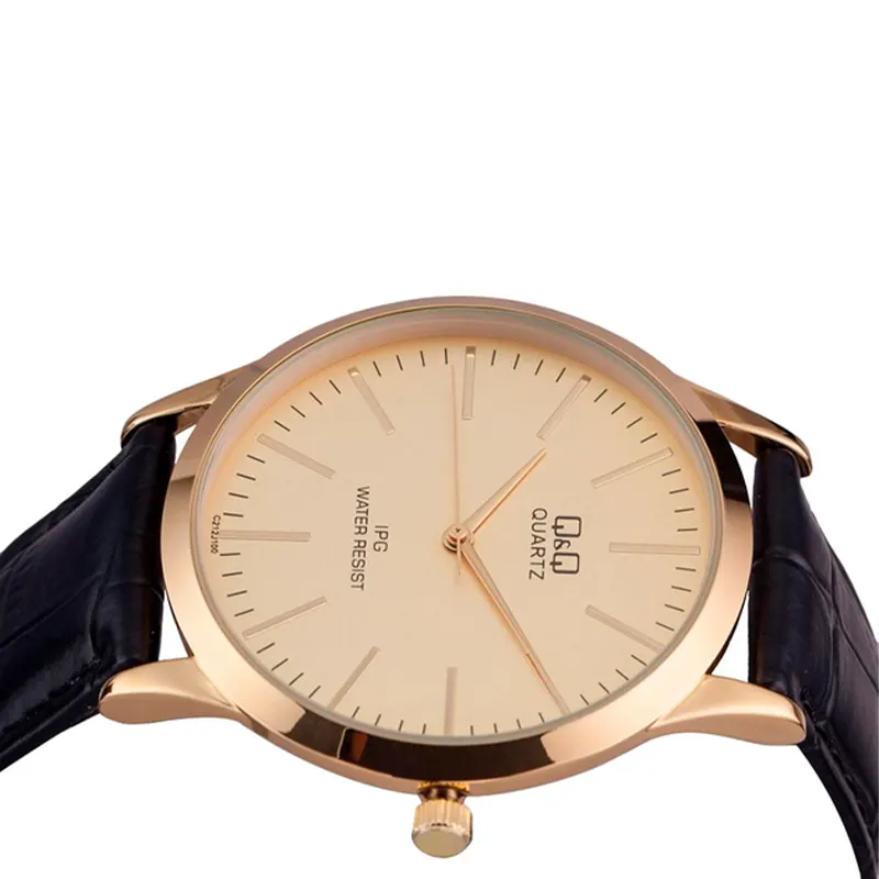 Q&Q Japan Quartz Black Dial Gold Bezel Men's Watch- C214J100Y